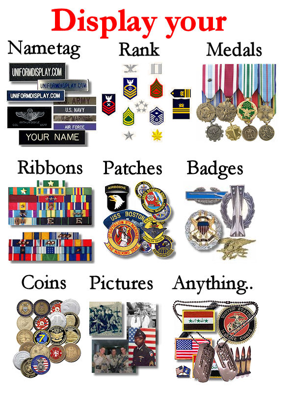Display your Name, Rank, Medals, Ribbons, Patches, Badges, Challenge Coins, Pictures, Anything..